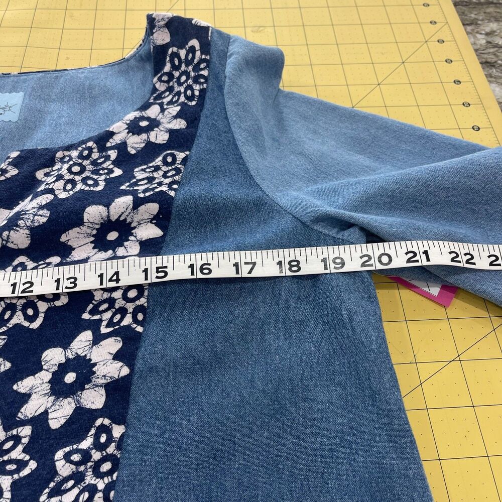 Handmade Hippy Boho Blue Denim & Jersey Tunic, all pre-loved fabrics, size L. - Picture 5 of 7